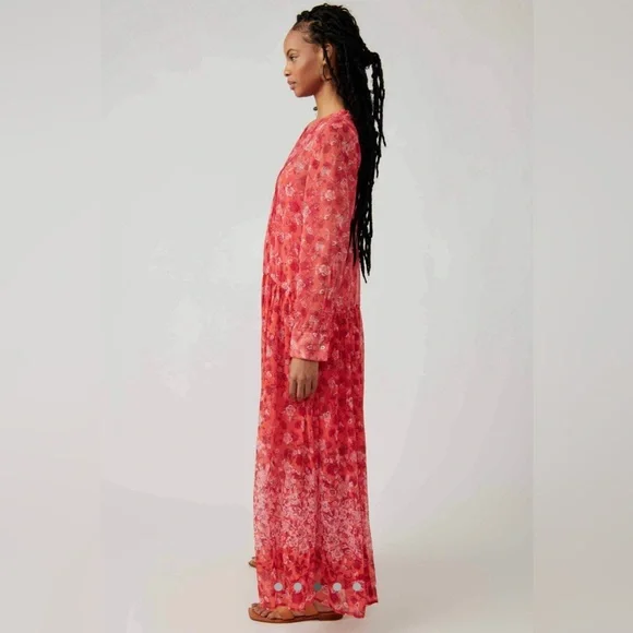 Free People See It Through Dress in Coral Peach Combo Size XS NWT - Picture 4 of 14